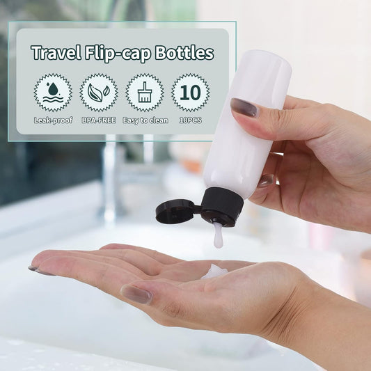 Travel Bottles 2oz, Clear Flip Cap Squeeze Plastic, 10 PCS Empty Container
