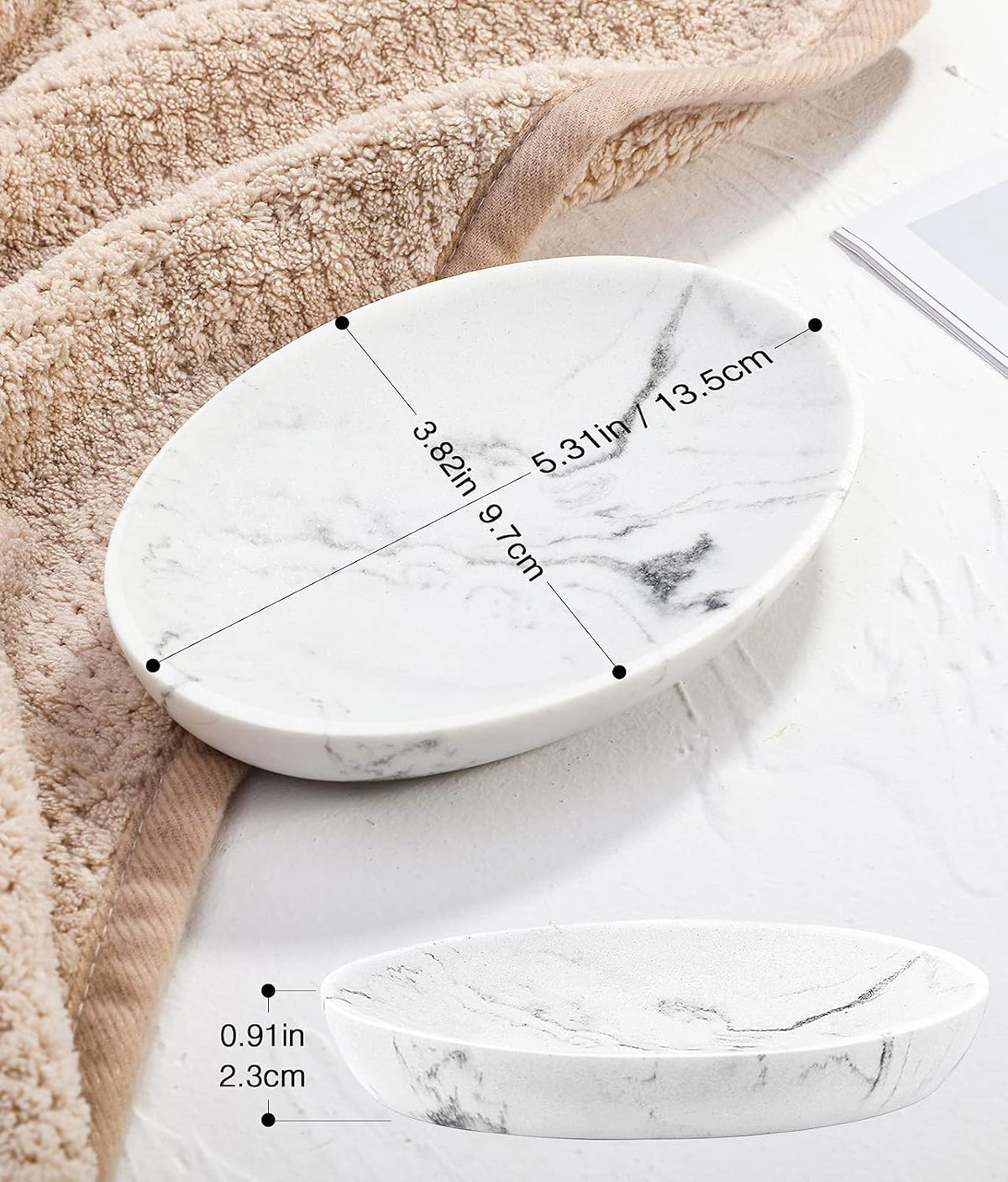 Luxspire Oval Soap Dish, Resin soap Holder for Bathroom, Gravel White