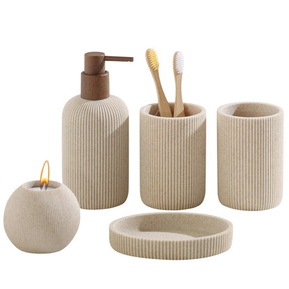 Bathroom Accessories Set, 5 PCS Modern Bath Organizer, Beige