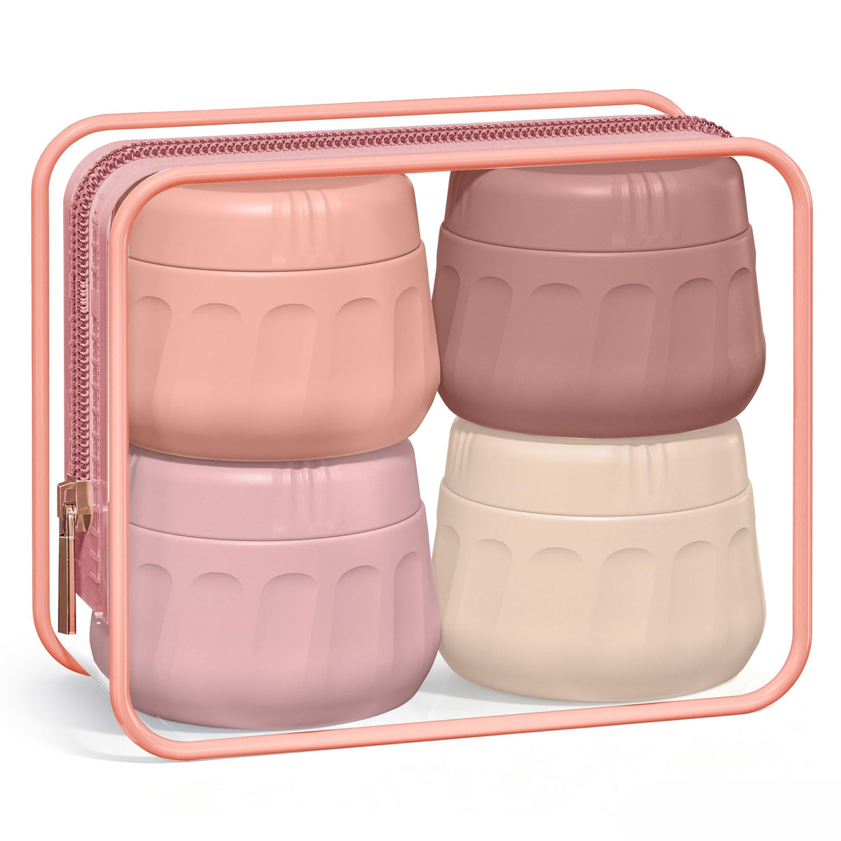 Mrsdry Travel Containers for Toiletries, TSA Approved Travel Size Toiletries 4 Pack, Refillable Containers, With Clear Bag, Leak Proof Silicone Jars, Essentials Creams Jars Carrying Small Items