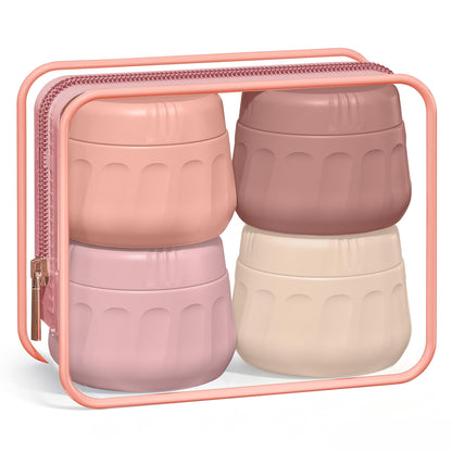 Mrsdry Travel Containers for Toiletries, TSA Approved Travel Size Toiletries 4 Pack, Refillable Containers, With Clear Bag, Leak Proof Silicone Jars, Essentials Creams Jars Carrying Small Items