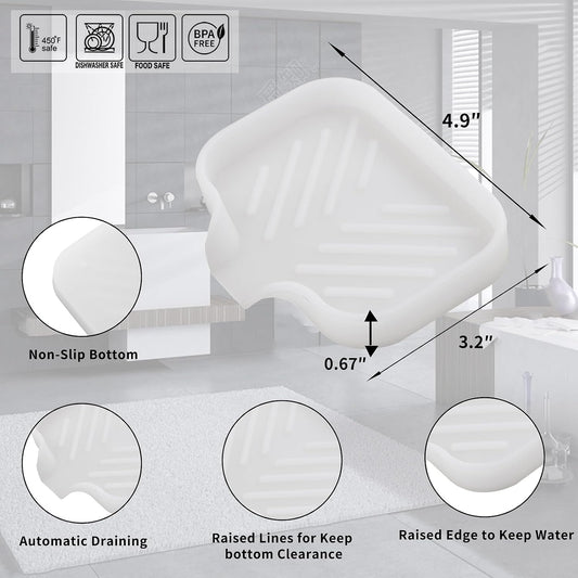 MicoYang Silicone Soap Dish with Drain Spout, Self-Draining Sink Organizer Tray for Bathroom & Kitchen, Sponges, Dispensers & Soap Holder, Non-Slip & Dishwasher Safe, Translucent (Compact, 4.9"×3.2")