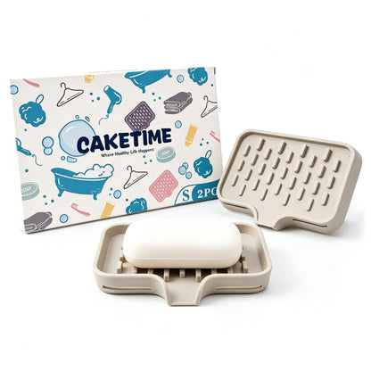CAKETIME 2 Pack Silicone Soap Dish with Drainage Holes for Bathroom Shower Caddy Kitchen Counter Bar Sponge Holder Drying Rack Sink Organizer Essentials Apartment Home Household Must Haves 2026