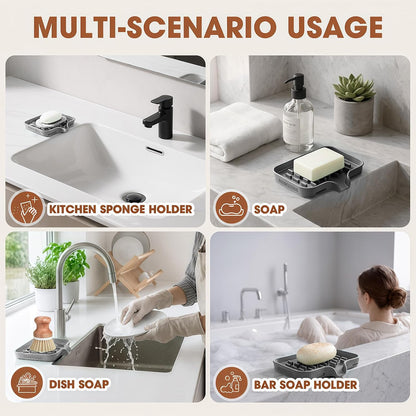 CAKETIME 2 Pack Silicone Soap Dish with Drainage Holes for Bathroom Shower Caddy Kitchen Counter Bar Sponge Holder Drying Rack Sink Organizer Essentials Apartment Home Household Must Haves 2026