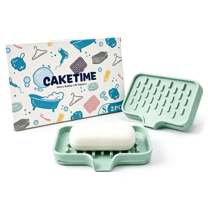 CAKETIME 2 Pack Silicone Soap Dish with Drainage Holes for Bathroom Shower Caddy Kitchen Counter Bar Sponge Holder Drying Rack Sink Organizer Essentials Apartment Home Household Must Haves 2026