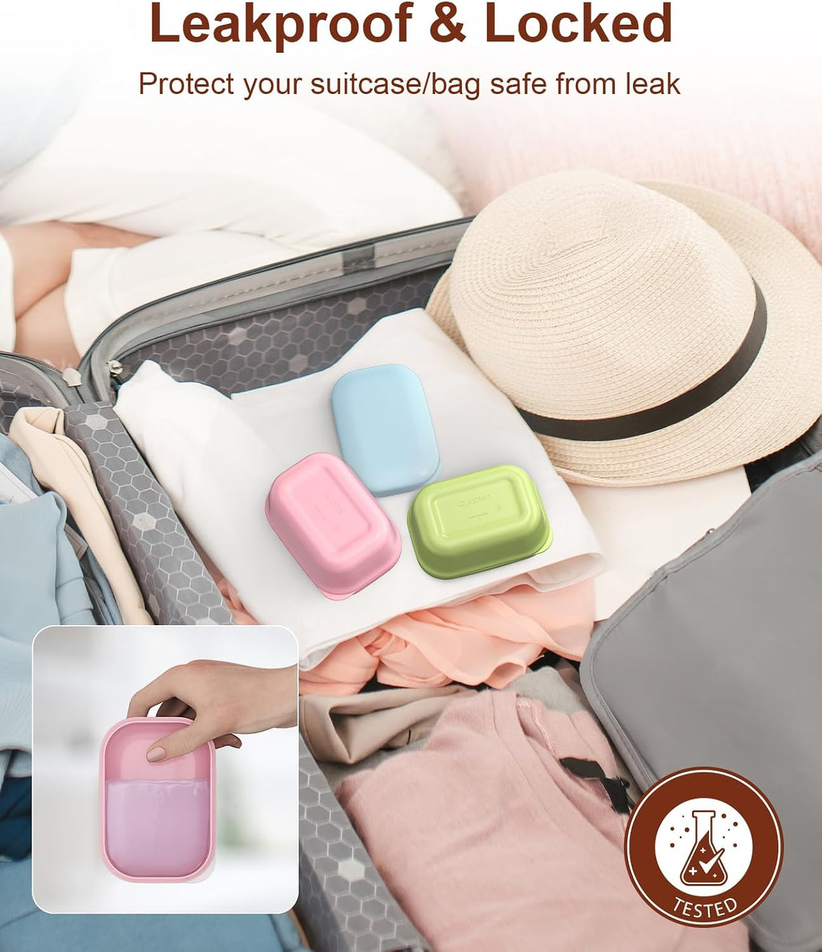 Quatish 3 Pack Travel Soap Case Leakproof, Portable Travel Bar Soap Holder Container with Lid for Camping, Gym, Multicolor