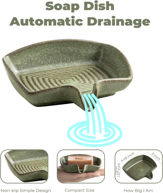 Zoeeker Self Draining Soap Dish, Ceramic Bar Soap Holder with Drainage