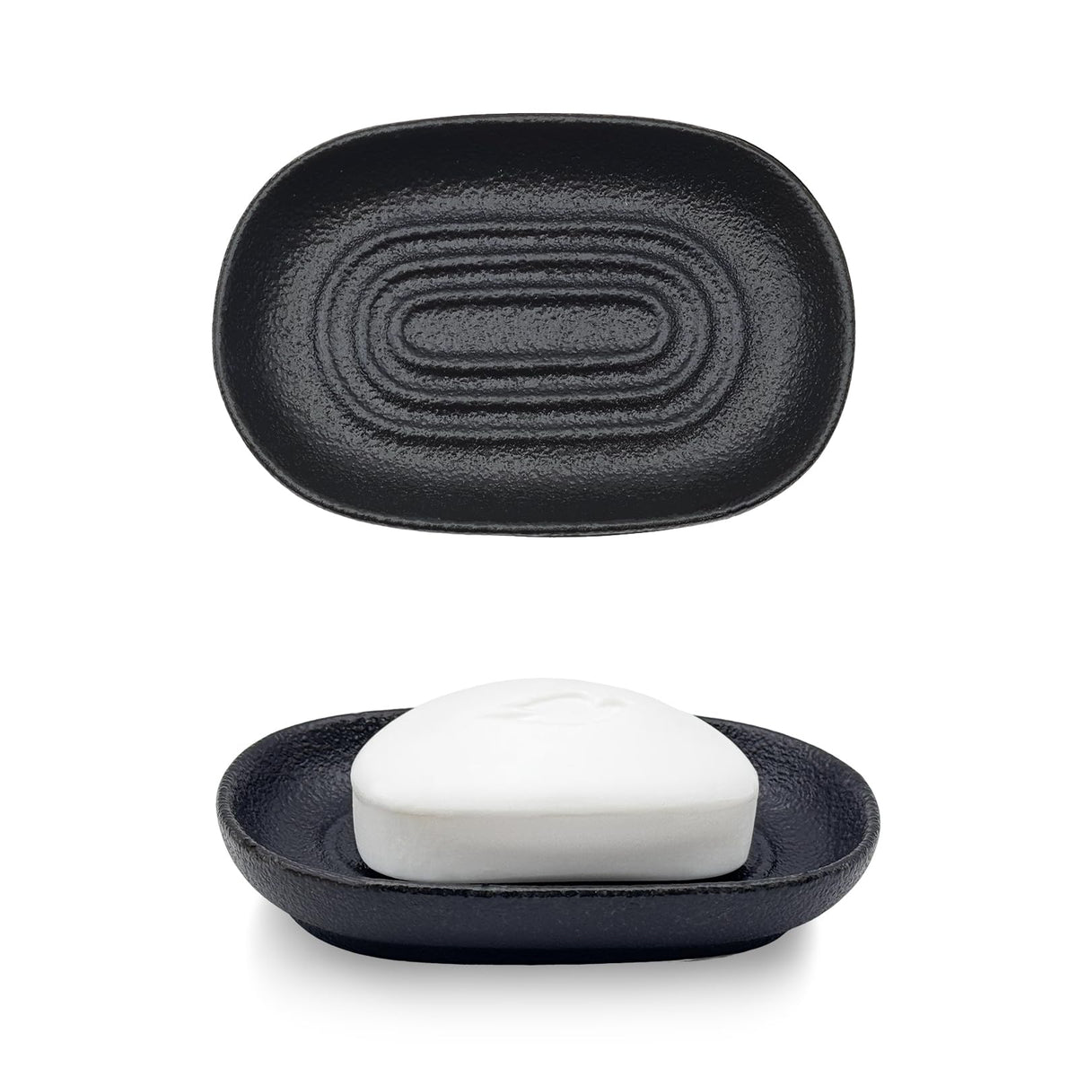 Ceramic Soap Dish for Bath Sink- Modern White Bar Soap Holder for Shower - Easy to Clean Multi-Purpose Oval Soap Dishes for Soap Bar, Sponges, Jewelry, Small Items | Fits Bathroom & Kitchen