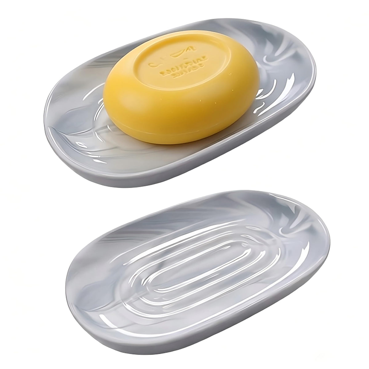 Ceramic Marble Pattern Soap Dish, Textured Raised Soap Saver Tray for Shower Bathroom Kitchen Sink Vanity, Easy to Clean Multi-Use Holder for Bar Soap Jewelry Rings Keys, White (1 Pack)