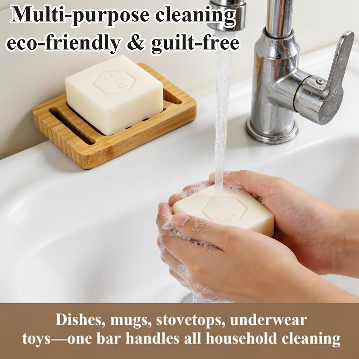3 Pcs Bamboo Dish Brush Set,Solid Soap Bar,Soap Dish,Kitchen Scrubbers