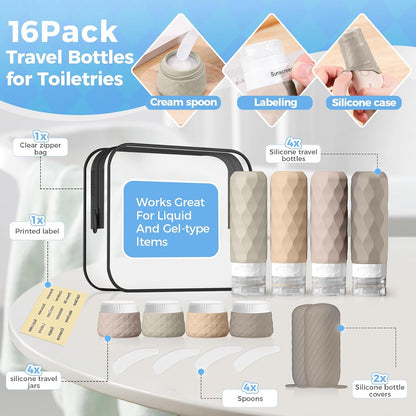 Silevoler 16Pack Travel Bottles for Toiletries, Bottles, Jars, and Covers