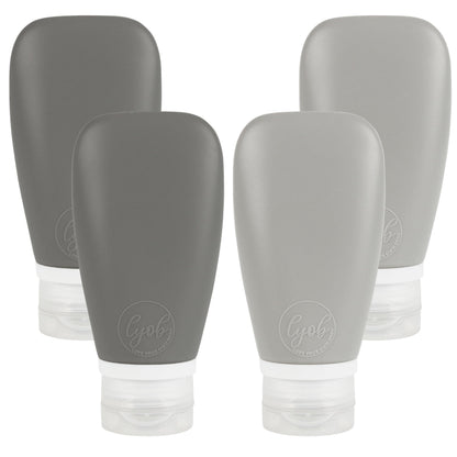 Travel Bottles for Toiletries, TSA Approved 3oz (90ml) Leak Proof Silicone Refillable Squeeze Travel Size Containers BPA Free for Cleansers, Lotions, Shampoo 3-pk (Black-Gray-White)