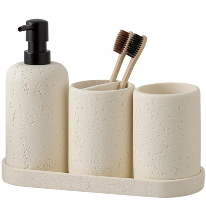 Bathroom Accessories Set, 5 PCS Modern Bath Organizer, Beige
