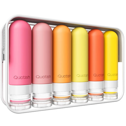 Quatish Travel Bottles for Toiletries 6 Pack, Original Patented Leakproof 3 oz Tsa Approved Travel Size Containers, BPA Free Silicone Shampoo and Conditioner Bottles, Camping Essentials