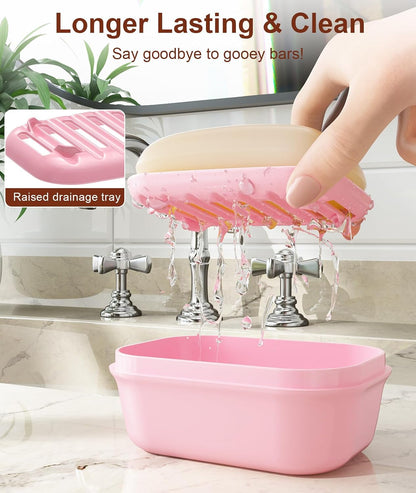 Quatish 3 Pack Travel Soap Case Leakproof, Portable Travel Bar Soap Holder Container with Lid for Camping, Gym, Multicolor