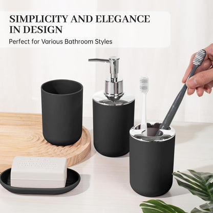 Bathroom Accessory Set, 4 Pcs Black Plastic Bathroom Set