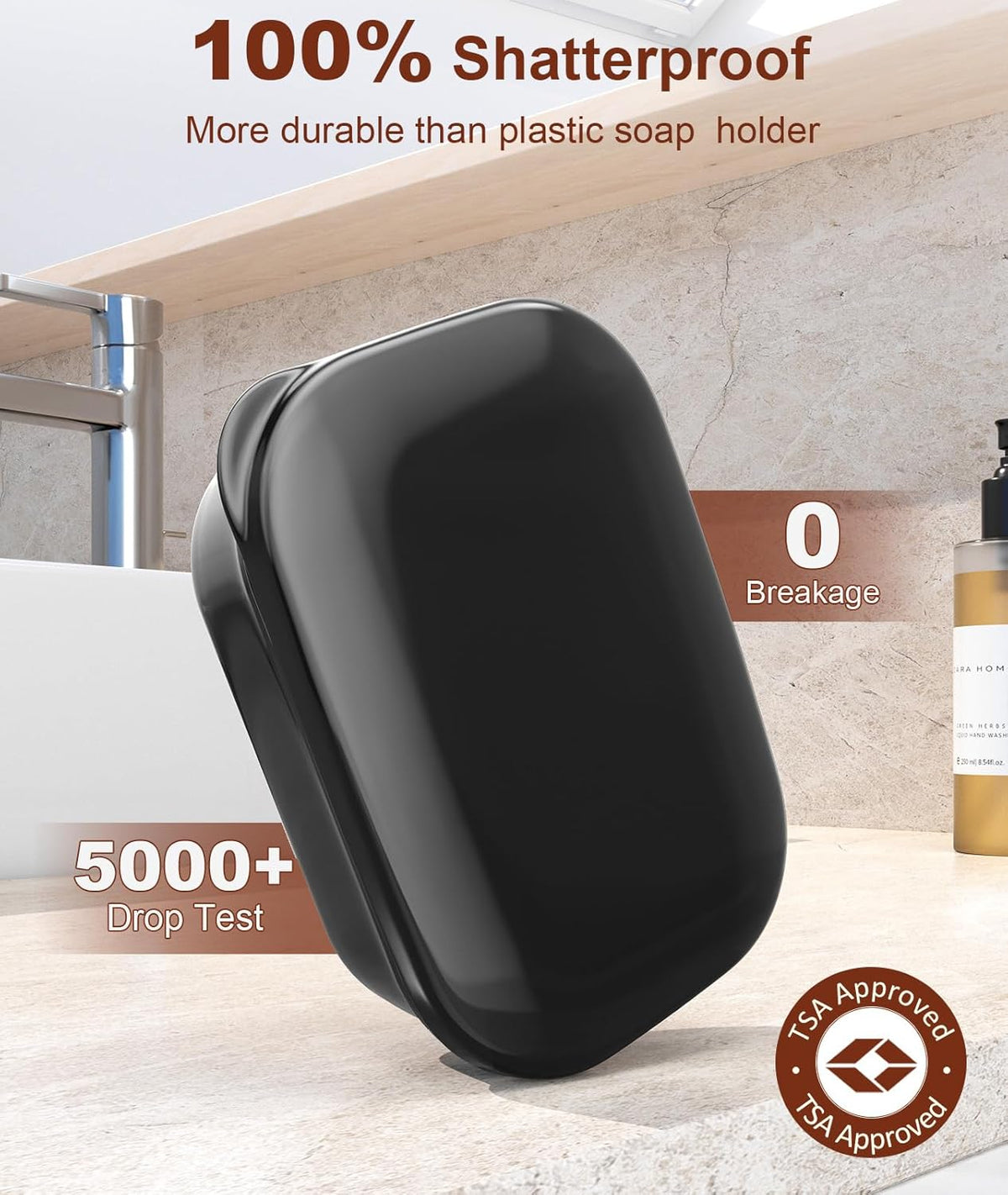 Quatish Leakproof Soap Dish with Lid & Draining Layer, Shatterproof Travel Bar Soap Holder Case Container, Portable Travel Size Toiletries Essentials for Camping, Gym, Bathroom, Black