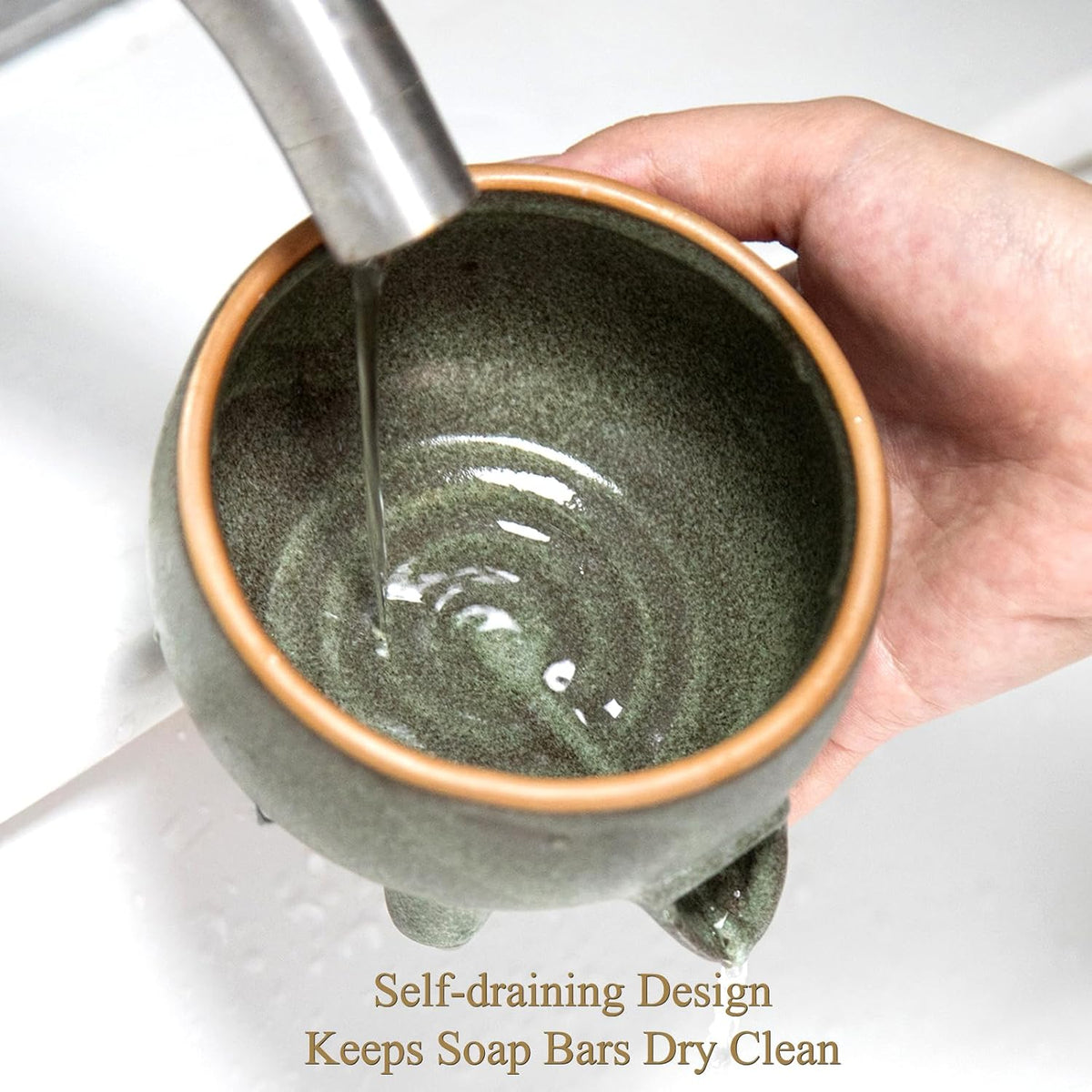 Soap Dish with Drainage, Ceramic Self Draining bar Soap Holder