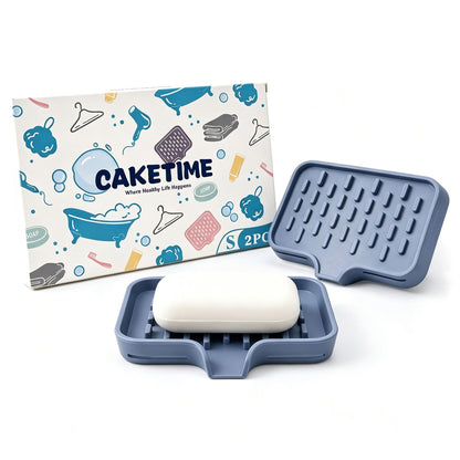 CAKETIME 2 Pack Silicone Soap Dish with Drainage Holes for Bathroom Shower Caddy Kitchen Counter Bar Sponge Holder Drying Rack Sink Organizer Essentials Apartment Home Household Must Haves 2026