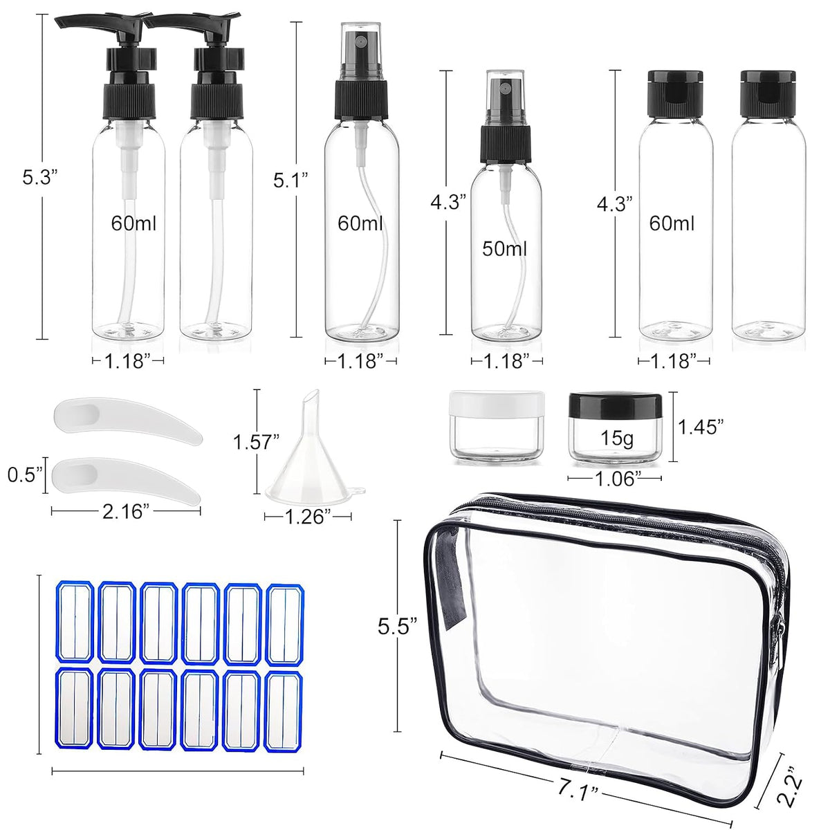 Cosywell 13-Piece 2 oz TSA Approved Travel Bottles for Toiletries Kit