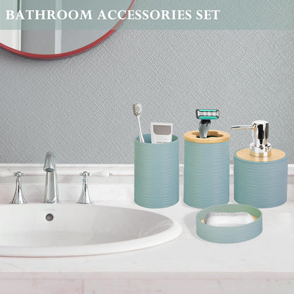 RRM 4 Piece Bamboo Bathroom Accessories Set, Boho Bathroom Decor, Aqua
