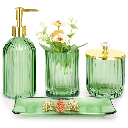 Haturi Glass Bathroom Accessories Set, Sage Green Bathroom Set, 4 Pcs