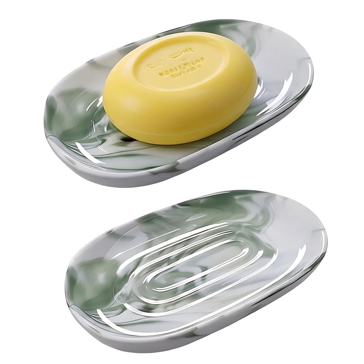 Ceramic Marble Pattern Soap Dish, Textured Raised Soap Saver Tray for Shower Bathroom Kitchen Sink Vanity, Easy to Clean Multi-Use Holder for Bar Soap Jewelry Rings Keys, White (1 Pack)