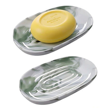 Ceramic Marble Pattern Soap Dish, Textured Raised Soap Saver Tray for Shower Bathroom Kitchen Sink Vanity, Easy to Clean Multi-Use Holder for Bar Soap Jewelry Rings Keys, White (1 Pack)
