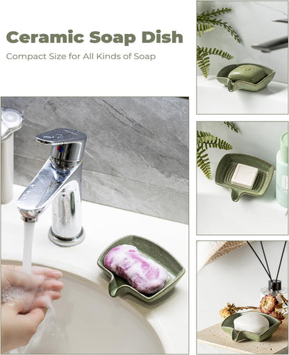 Zoeeker Self Draining Soap Dish, Ceramic Bar Soap Holder with Drainage