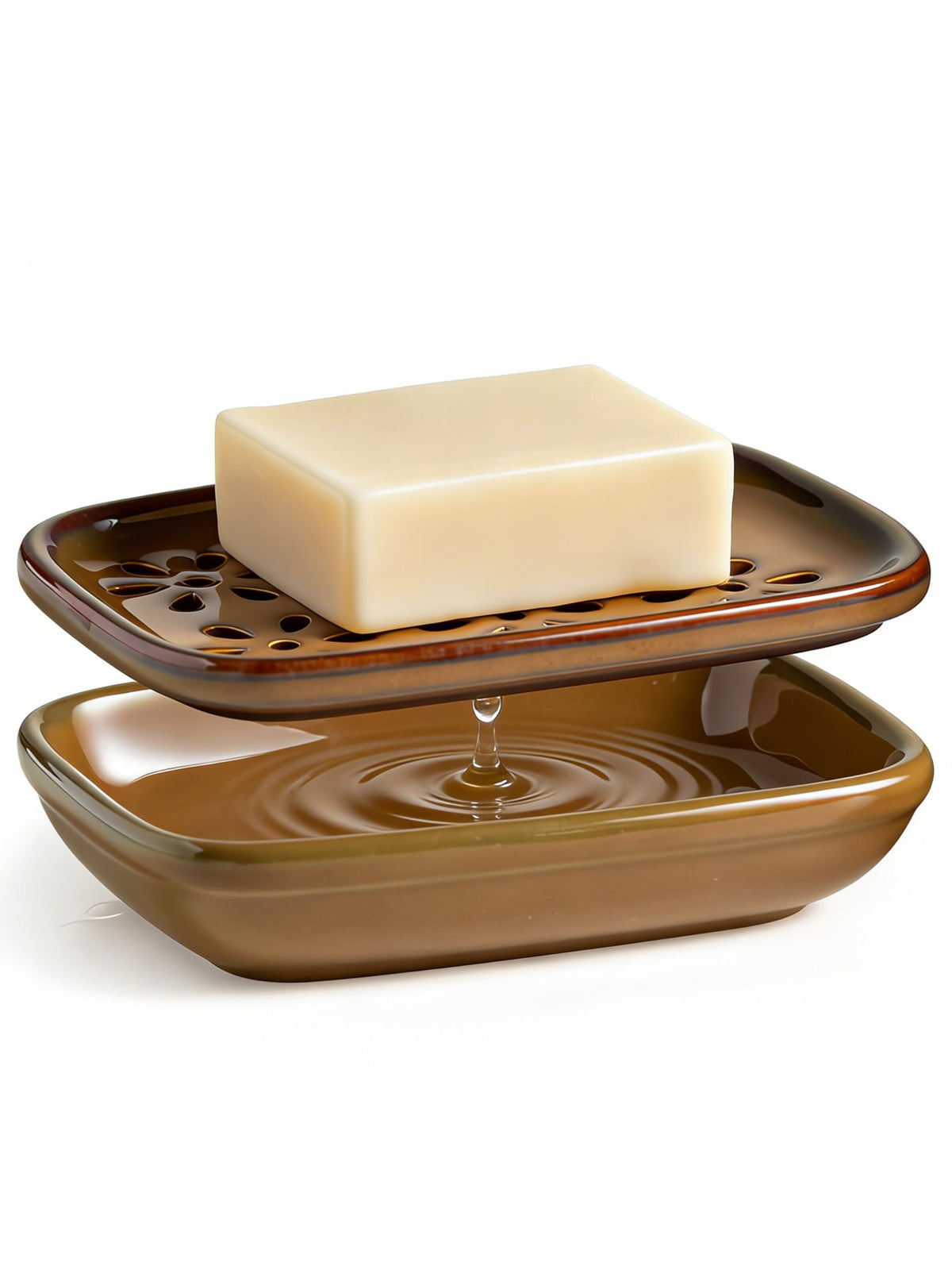 Miamolo Soap Dish for Shower with Drainage, Double Layer Bar Soap Holder, Ceramic Soap Saver Sponge Holder for Bathroom, Tub and Kitchen Sink, Slotted Draining Soap Dishes Extend Soap Life, Beige