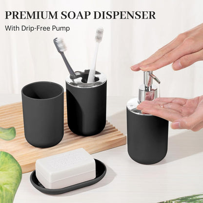 Bathroom Accessory Set, 4 Pcs Black Plastic Bathroom Set