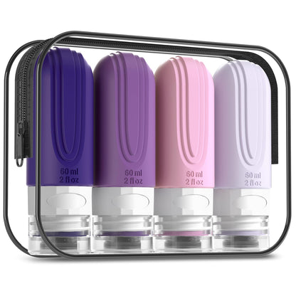 Mrsdry Travel Bottles for Toiletries, Tsa Approved 3oz Travel Size Containers BPA Free Leak Proof Refillable Liquid Silicone Squeezable Travel Accessories for Shampoo Conditioner Lotion (4 Pack)