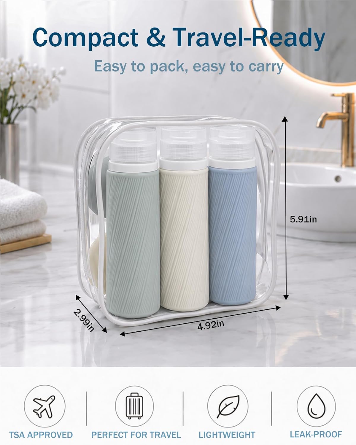 Redfly 13-Piece TSA-Approved Travel Size Bottles for Toiletries, Leak proof