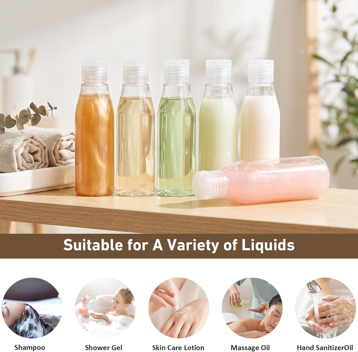 Travel Bottles for Toiletries 6 Pack 3oz/90ml Travel Size Toiletry Bottles