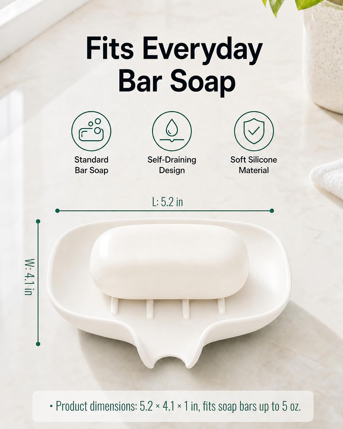 3 Pack Silicone Soap Dish for Shower, Bar Soap Holder with Drain Spout