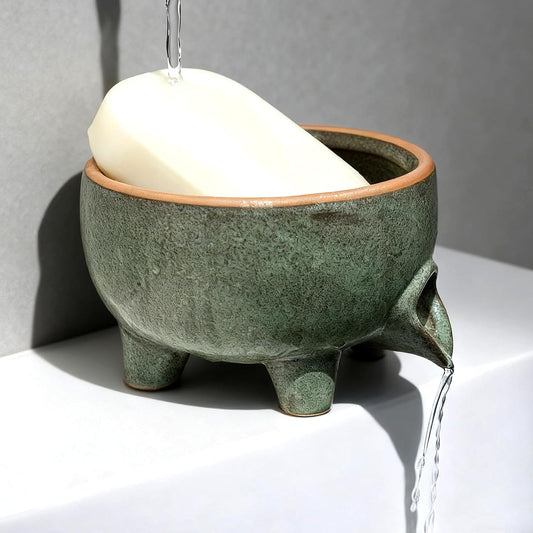 Soap Dish with Drainage, Ceramic Self Draining bar Soap Holder