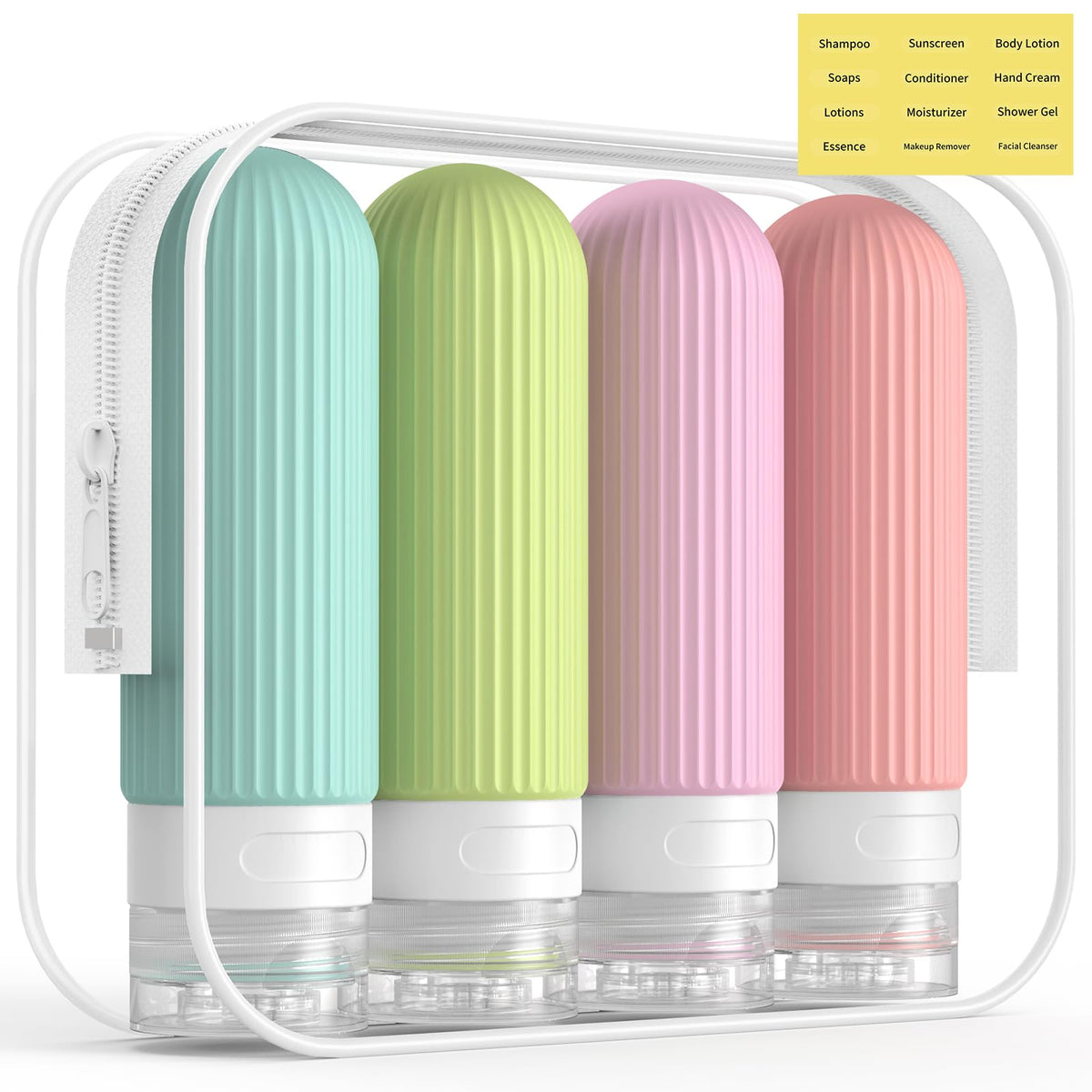 ME.FAN Travel Bottles for Toiletries, TSA Approved 3oz Silicone Journey Size Containers, Portable Split Bottle for Conditioner, Shampoo, Lotion- 4 Pack Blue