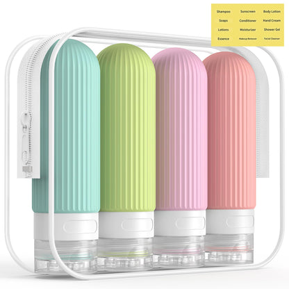 ME.FAN Travel Bottles for Toiletries, TSA Approved 3oz Silicone Journey Size Containers, Portable Split Bottle for Conditioner, Shampoo, Lotion- 4 Pack Blue