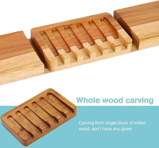 HTB Soap Dish with Slanted Waterfall Design,Teak Wood Bar Soap Holder