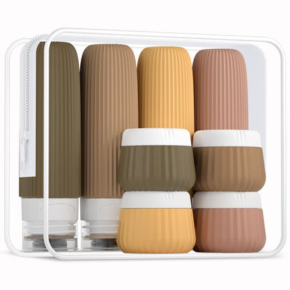 Mrsdry Travel Bottles - 8 Pack, TSA Approved Travel Size Toiletries, Leak Proof Silicone Squeezable Containers in Clear Bag