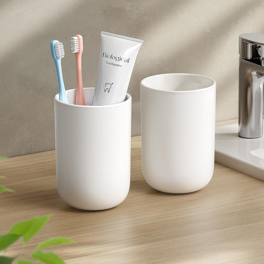 MOPMS 13oz Bathroom Tumbler 2PC, Unbreakable Plastic Cup，White