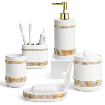 RQYIXI Ceramic Bathroom Accessories Set,White,4 Piece,Embossed Design
