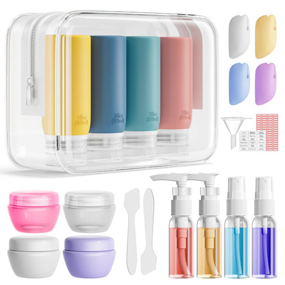 Muslish 21 Pack Travel Bottles for Toiletries, Leak-Proof TSA Compliant Silicone Travel Size Containers for Shampoo and Conditioner, BPA Free with Toiletry Bag (Cream)