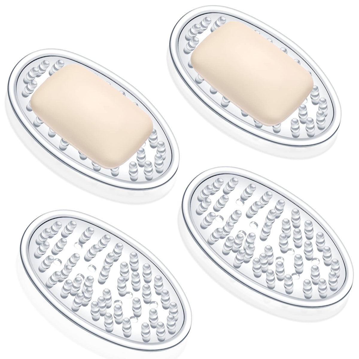 2 Pcs Soap Dish with Holes for Kitchen Bathroom, Clear