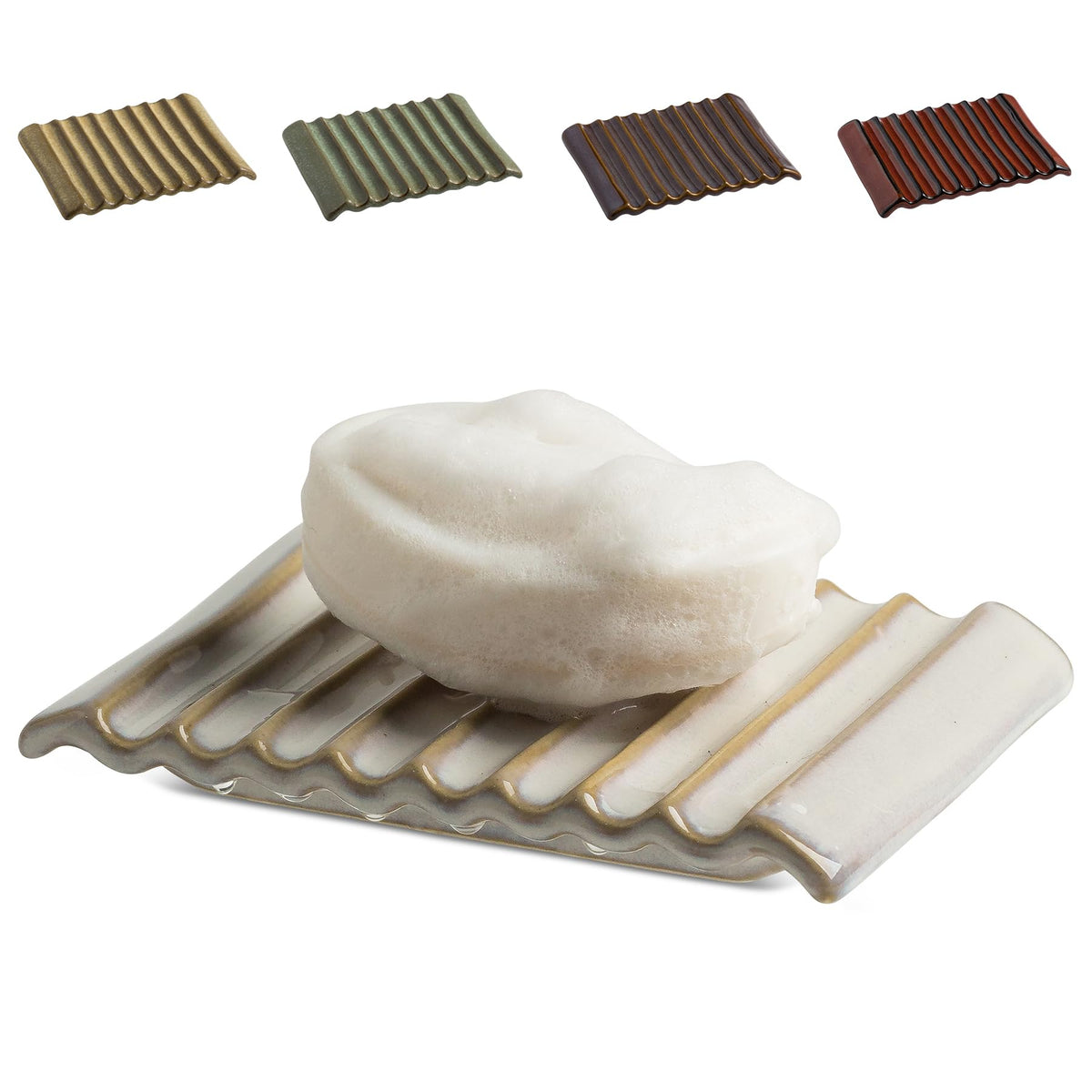 Zoeeker Self Draining Soap Dish, Ceramic Bar Soap Holder with Drainage