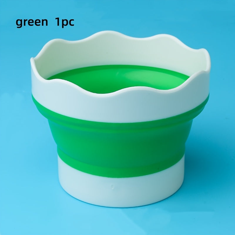 1pc Folding Mini Silicone Water Bucket, Watercolor Powder, Watercolor Paint, Painting, Washing And Rinsing Pen Holder, Multi-Purpose Washing Cup