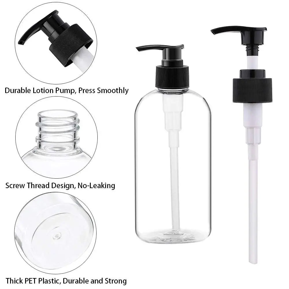4PCS 16oz/500ml Plastic Pump Bottles Dispenser and 2Pack Funnel Portable Clear Cylinder Shampoo Lotion Hand Pump Bottle Durable Refillable Containers