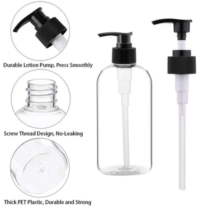 4PCS 16oz/500ml Plastic Pump Bottles Dispenser and 2Pack Funnel Portable Clear Cylinder Shampoo Lotion Hand Pump Bottle Durable Refillable Containers