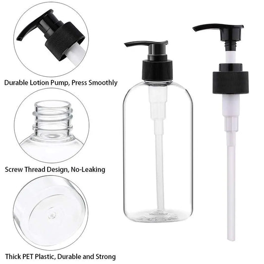 4PCS 16oz/500ml Plastic Pump Bottles Dispenser and 2Pack Funnel Portable Clear Cylinder Shampoo Lotion Hand Pump Bottle Durable Refillable Containers
