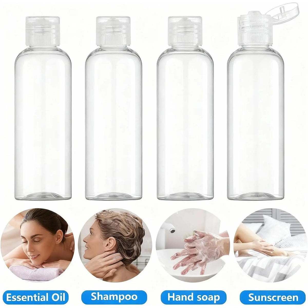 4 Pack 3.4 Oz (100ml) TSA Approved Travel Bottles for Toiletries | Leak Proof Plastic Travel Essentials Accessories with Labels
